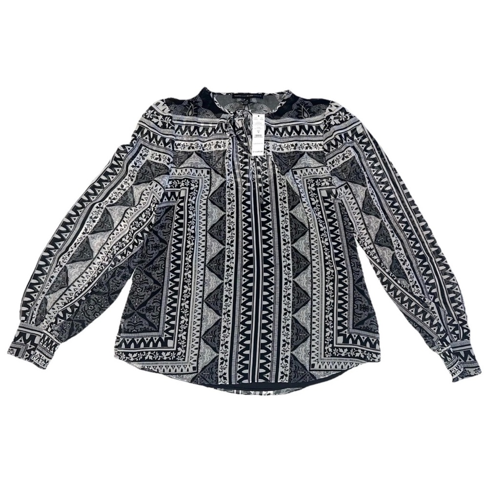 White House Black Market NEW Geo Print Layered Blouse Top Sz M